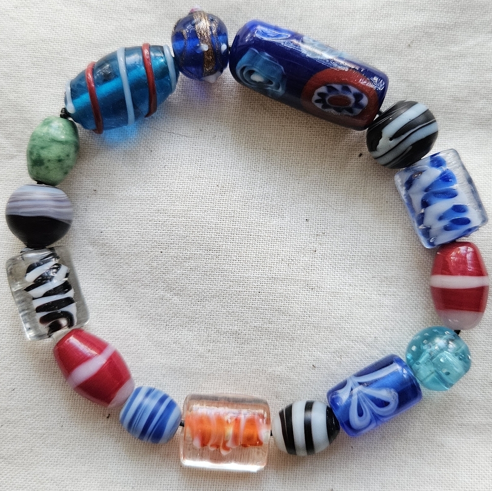 Art Glass Bead Bracelet Millefiori & More. Unisex.